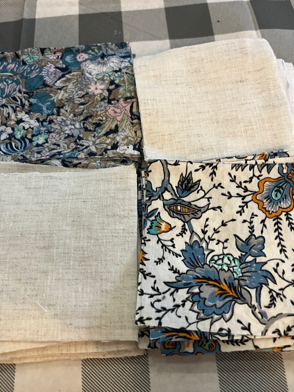 Blue Floral and Natural cotton Fabric Bundle